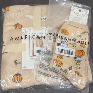 American Eagle Cream Snoopy Pumpkin Pajama Set